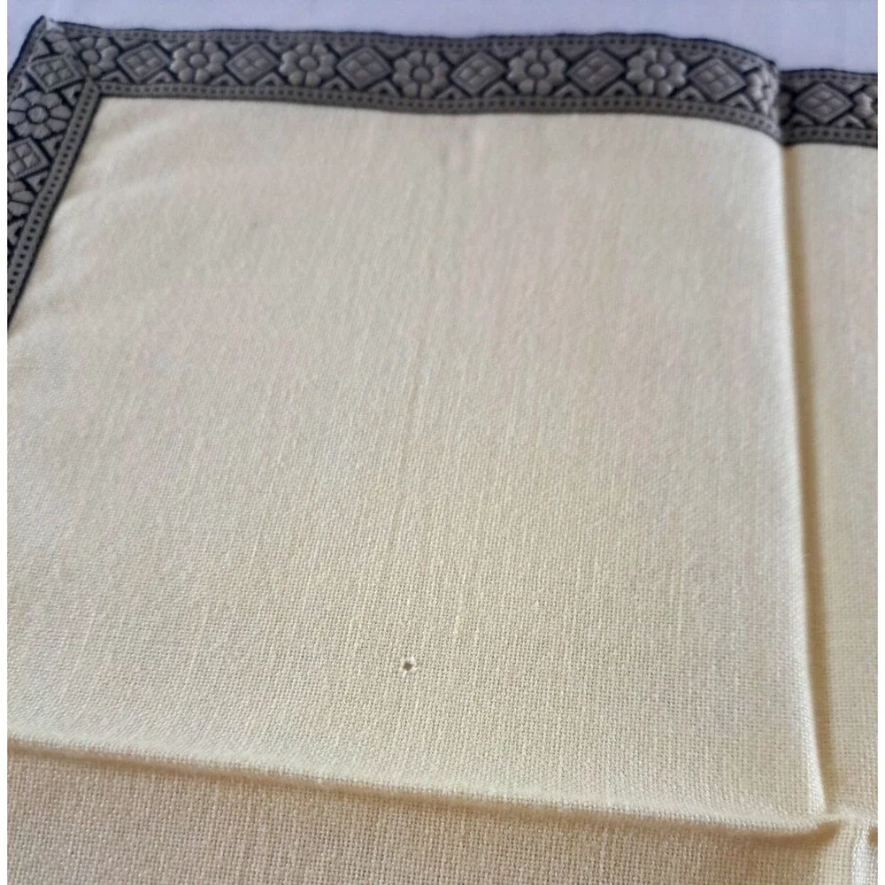 Yellow Linen Napkins Gray Embroidered Edge Set of 6 Floral 14